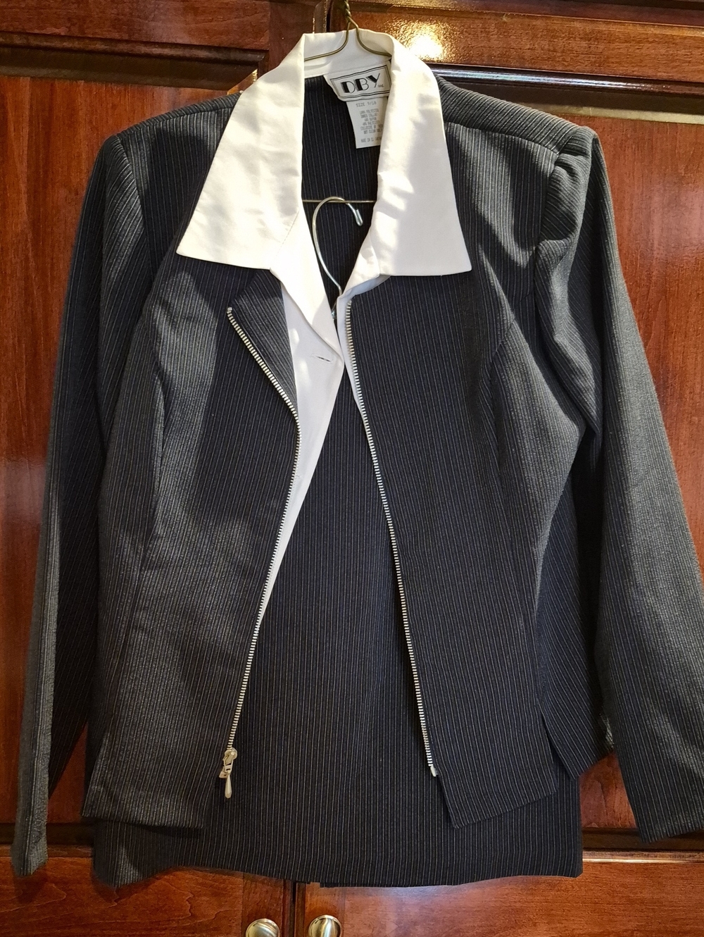 Vintage 90s DBY Pinstripe 2-Piece Skirt Black Pinstripe Jacket with White Collar